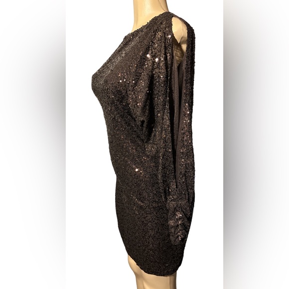 Lauren Ralph Lauren Sequin Evening Dress Brown Mid Shoulderless - Picture 3 of 11